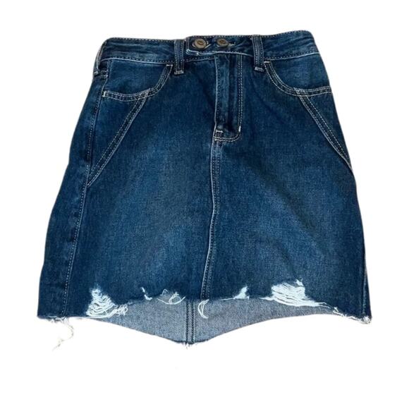 Hollister Distressed Ultra High Rise Mini Denim Jean Skirt Size 00 - Picture 1 of 3